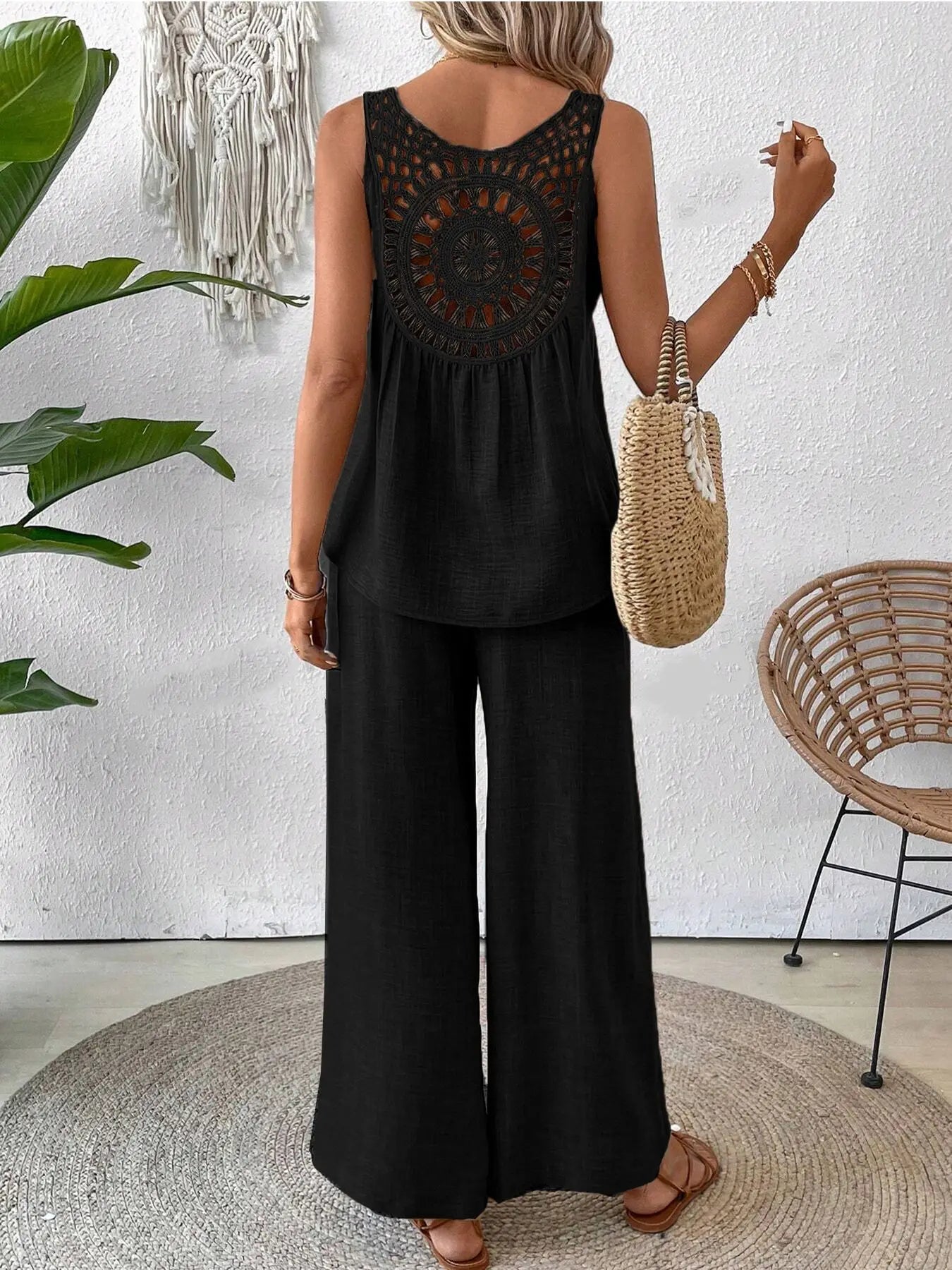 Conjunto Encaje Pierna Ancha Sin Mangas